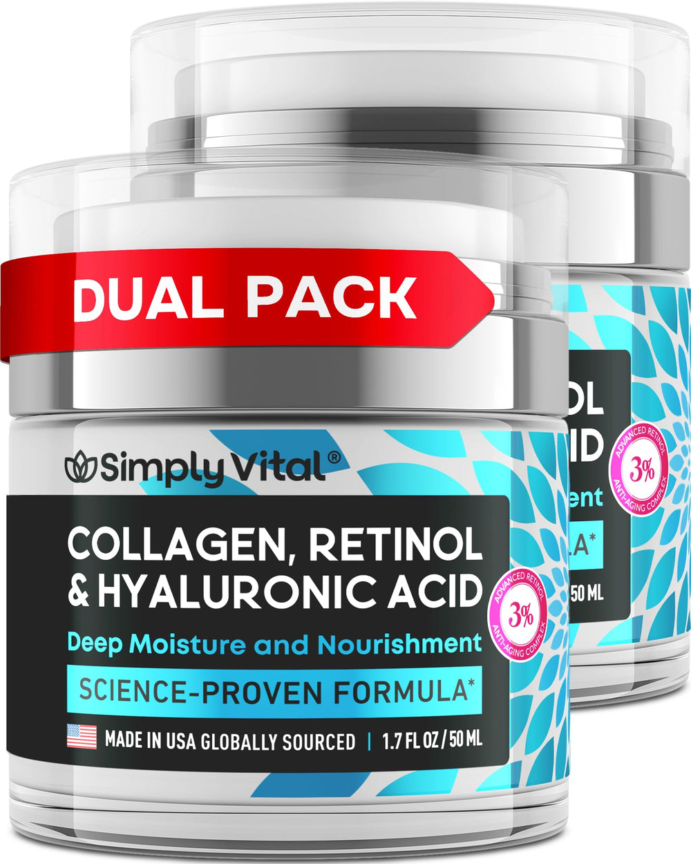 SimplyVital anti-aging moisturizer retinol jar shows smooth application and daily hydration.