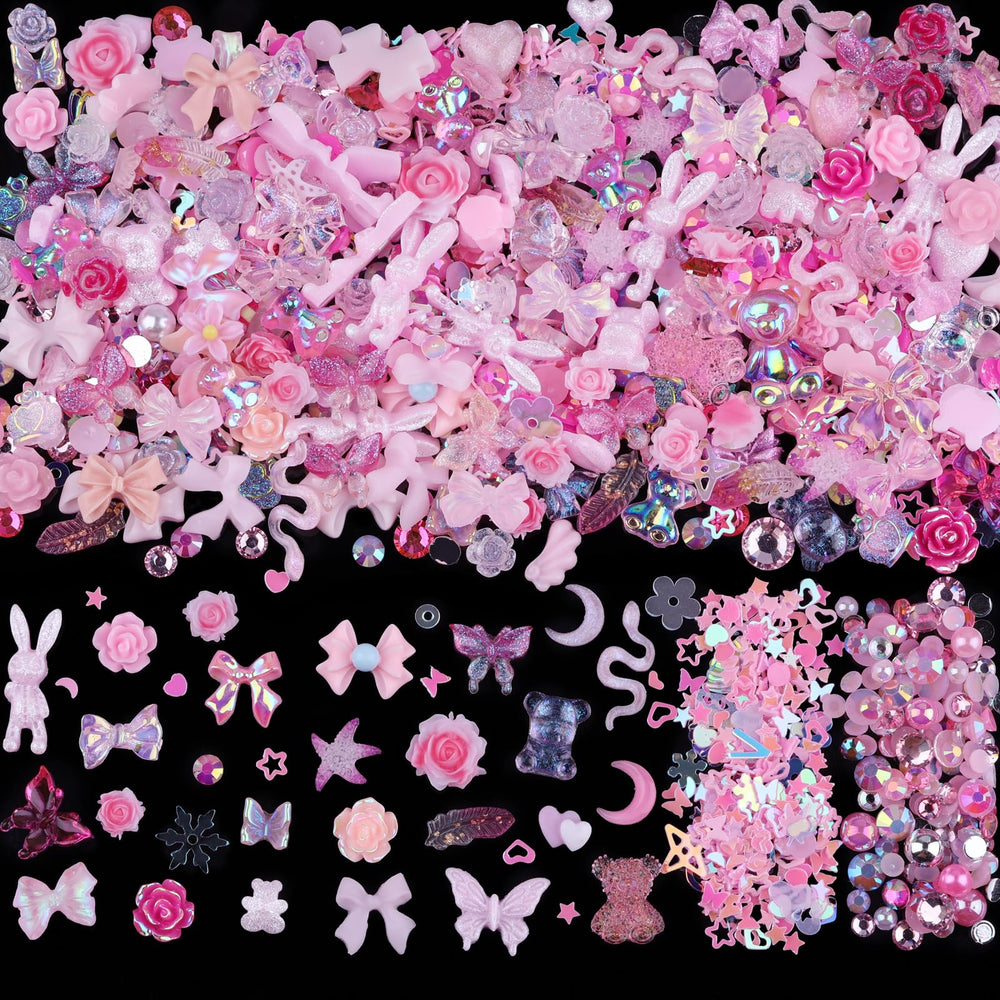 Sinyanail kit de accesorios para uñas en rosa ideal para diseños creativos.