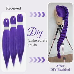 Siphis pre-stretched purple hair extensions save braiding time and effort.