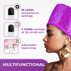 Purple SISWOW Cap steaming during treatment for a relaxing routine.