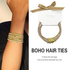 SISYOUP pulsera coletero dorado beige, perfecto para estilos diarios.