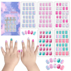 SIUSIO uñas acrílicas para niñas, arcoíris glitter, fácil de aplicar en casa.
