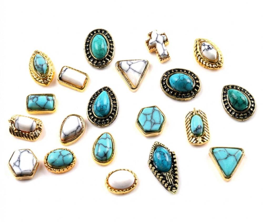SIXAOAZZ turquoise nail charms ellipse for chic 3D nail art on natural or artificial nails