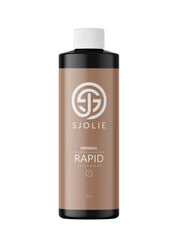SJOLIE Rapid Spray Tan bottle close-up highlighting olive-base formula for a natural glow