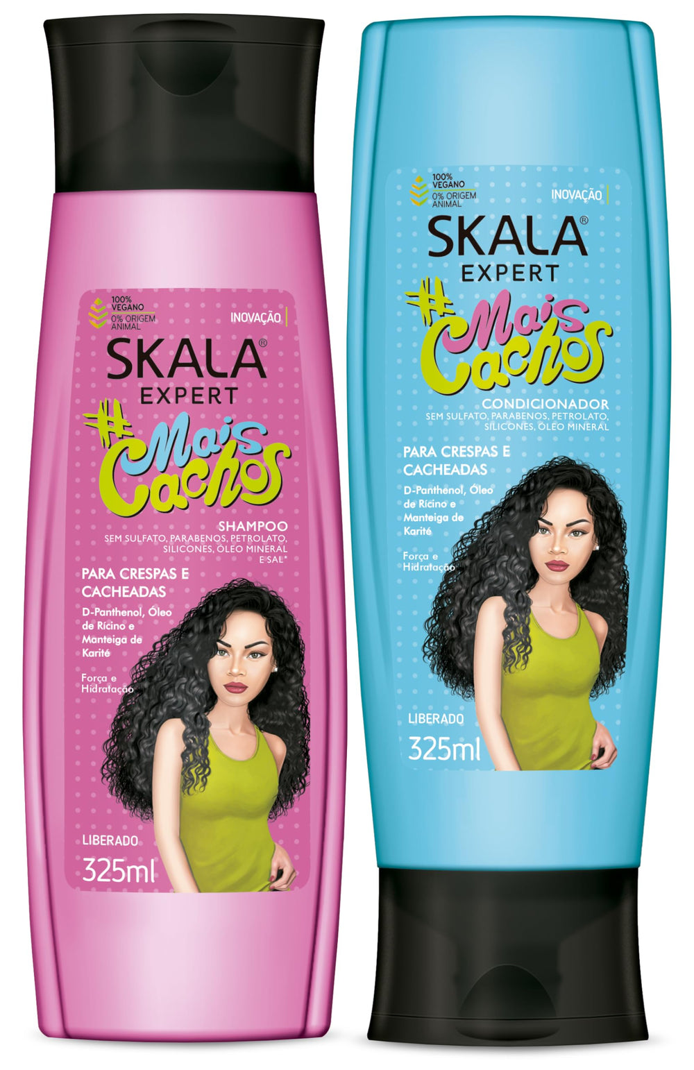 Skala Expert Mais Cachos shampoo bottle enhances defined curls.