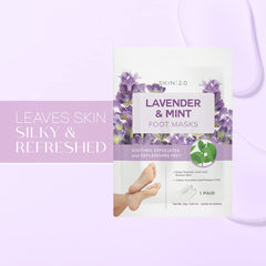 Skin 2.0 Mascarilla para pies Lavender Mint en uso, alivio y enfriamiento rápidos.