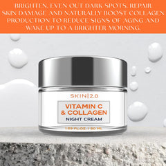 Skin 2.0 frasco crema nocturna con hidratación intensa para piel suave.