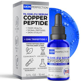 Skin Perfection GHK-CU serum bottle in cobalt blue glass protects potency.