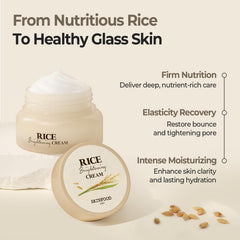 SKINFOOD Rice Brightening Cream aplicación facial suave y cómoda.