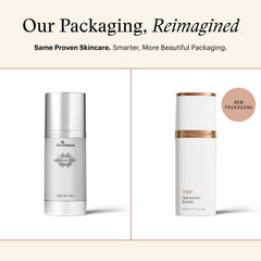 SkinMedica TNS Advanced+ Serum NEW packaging highlighting easy daily use.