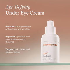 SkinMedica TNS Eye Repair Cream application under eye for smoother texture.