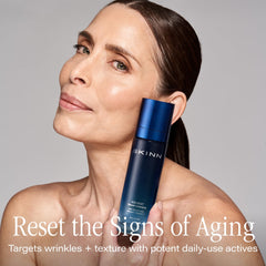 SKINN Deep Wrinkle Serum dropper closeup highlighting potent retinol and vitamin C for daily use.