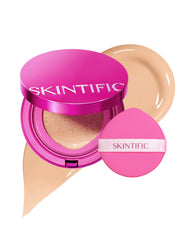 SKINTIFIC base en cojín Rosa Brillo, aplicación rápida para un acabado fresco y natural