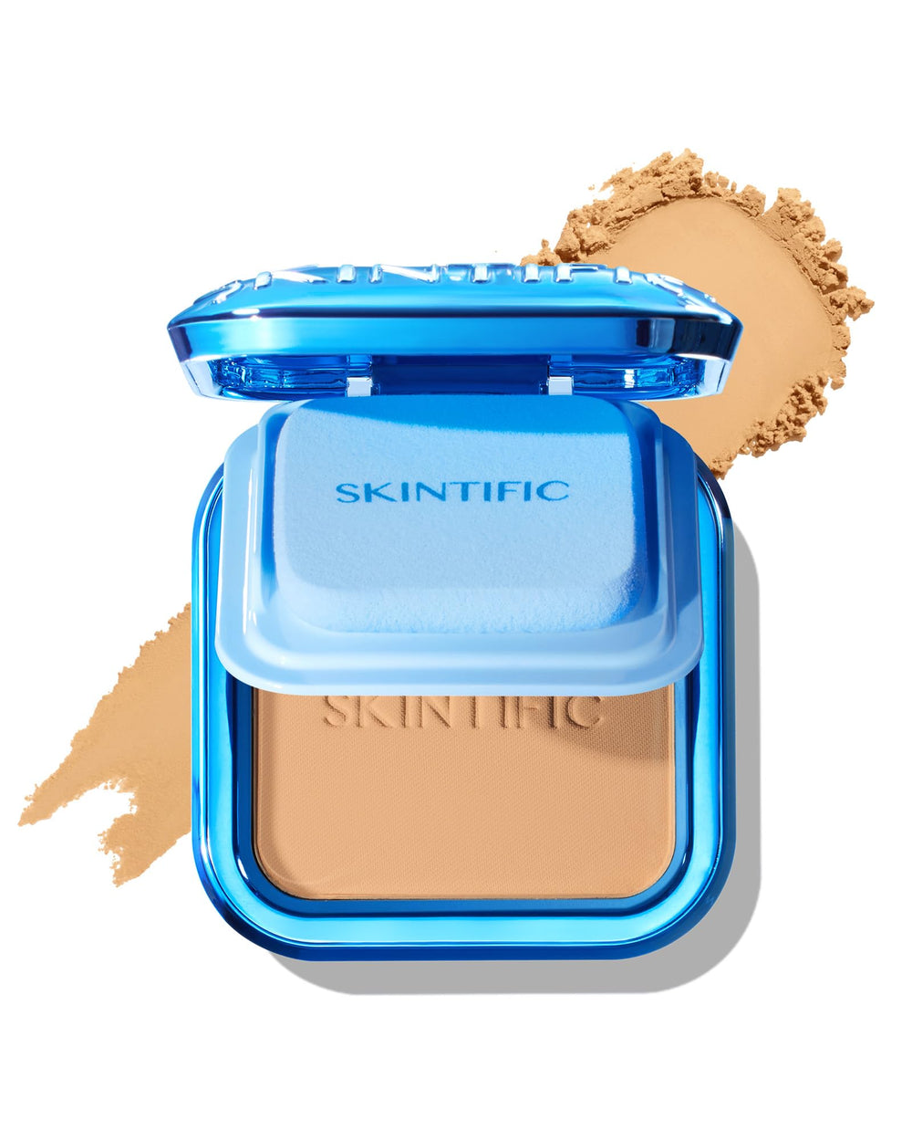 SKINTIFIC Ultra Cover Powder muestra cobertura total en una pasada para un acabado uniforme.