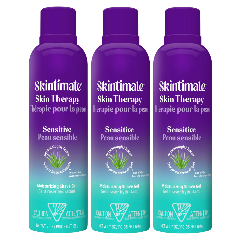 Skintimate Skin Therapy 3-pack front packaging shows gentle gel for sensitive skin.