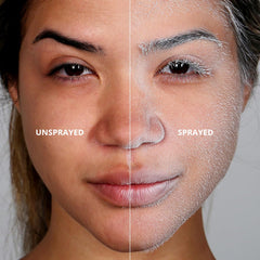 Close-up of SKNBODY spray mist applying evenly on clean skin.