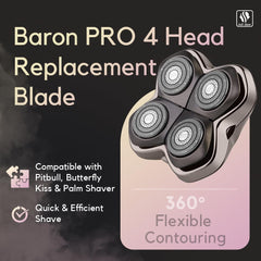 Baron PRO 4 blade mounted on compatible shavers for wet or dry use