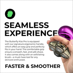 Skull Shaver Butterfly Kiss Pro arms image demonstrates easy maneuverability for gentle body grooming.