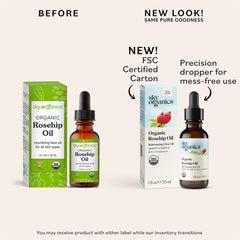 Sky Organics Aceite rosa mosqueta, aplicación suave para humectar y revitalizar la piel.