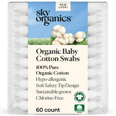 Sky Organics baby cotton swabs with ultra-soft tips for gentle outer ear cleaning