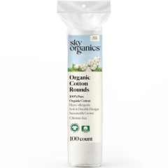 Sky Organics cotton rounds packaging, eco-friendly and ready for daily skincare.