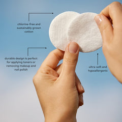Sky Organics cotton rounds remove makeup, soft and effective for delicate areas.