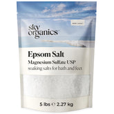 Sky Organics Epsom Salt Bath Soak 5lb bag to soothe tired muscles in a warm bath.