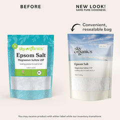 Sky Organics unscented Epsom Salt for a fragrance-free, calming soak.