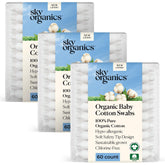 Sky Organics baby cotton swabs packaging with 180 count for gentle care.