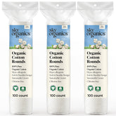 Sky Organics organic cotton rounds packaging, 300-count box, ideal for daily skincare.