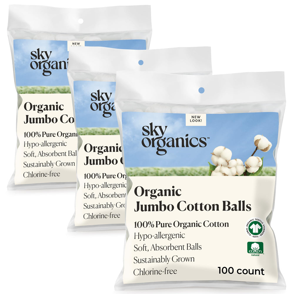 Sky Organics jumbo cotton balls pack, ultra-soft for delicate skin