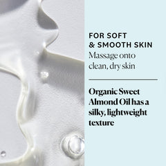 Body application of Sky Organics Sweet Almond Oil providing a soft, non-greasy finish.