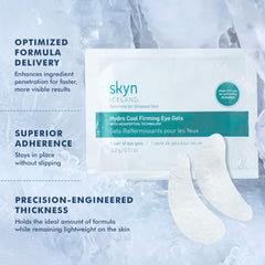 Skyn ICELAND Hydro Cool patches in use, targeting fine lines near the eye