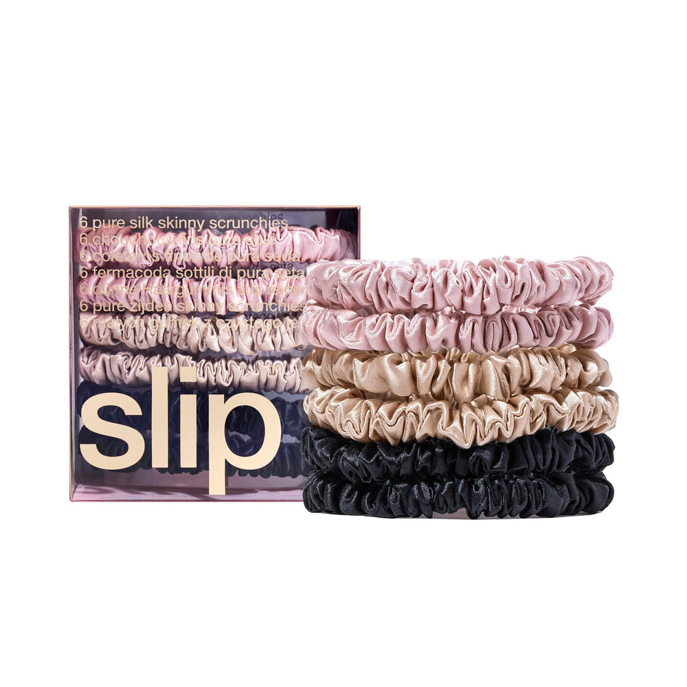 SLIP Skinny Scrunchies Multi pink close-up showing gentle hold.