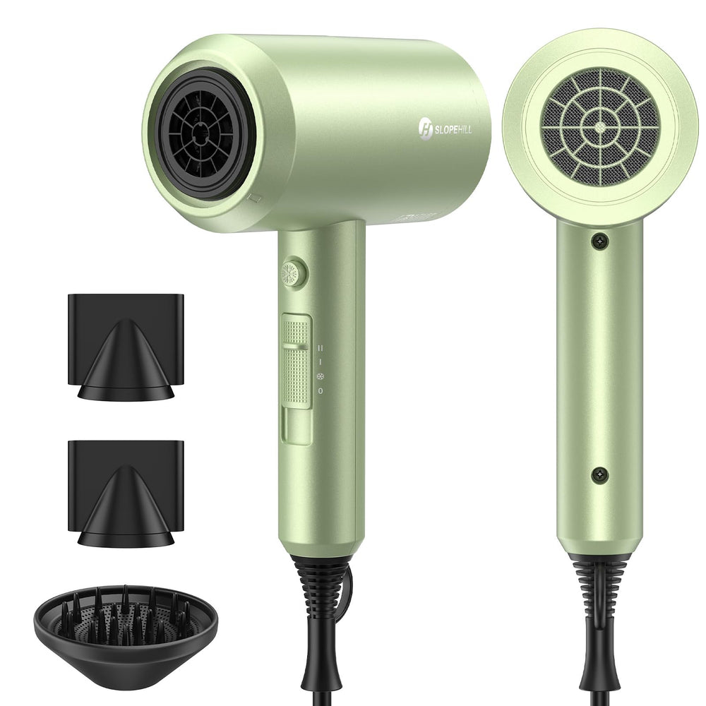 Slopehill hair dryer front view in lime cream for stylish styling