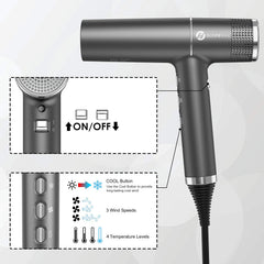 Slopehill hair dryer sinking-inlet design prevents hair from being sucked in.