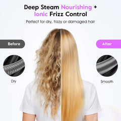 Slopehill Steam Hair Straightener Brush temperature settings show customizable heat for hair types.