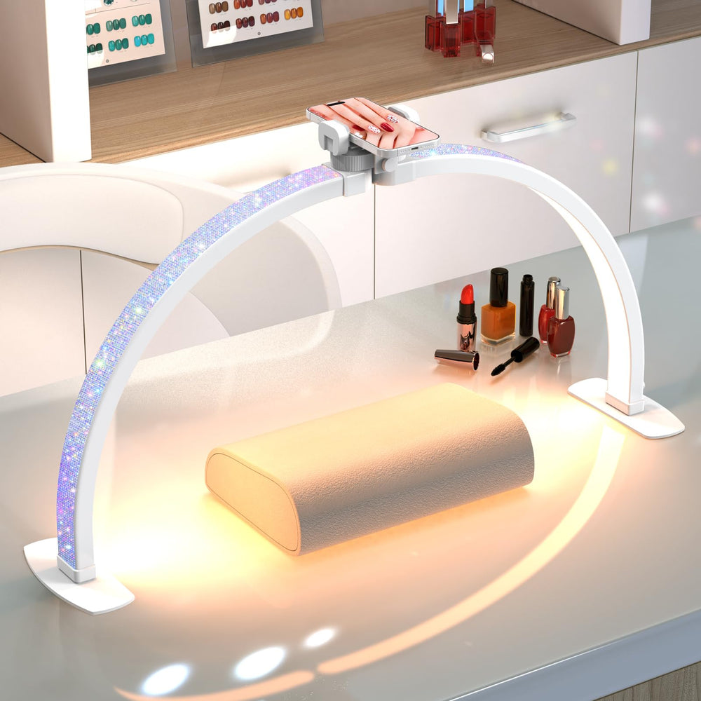 SLYFTE professional half moon nail desk light with rhinestone arch for precise gel art