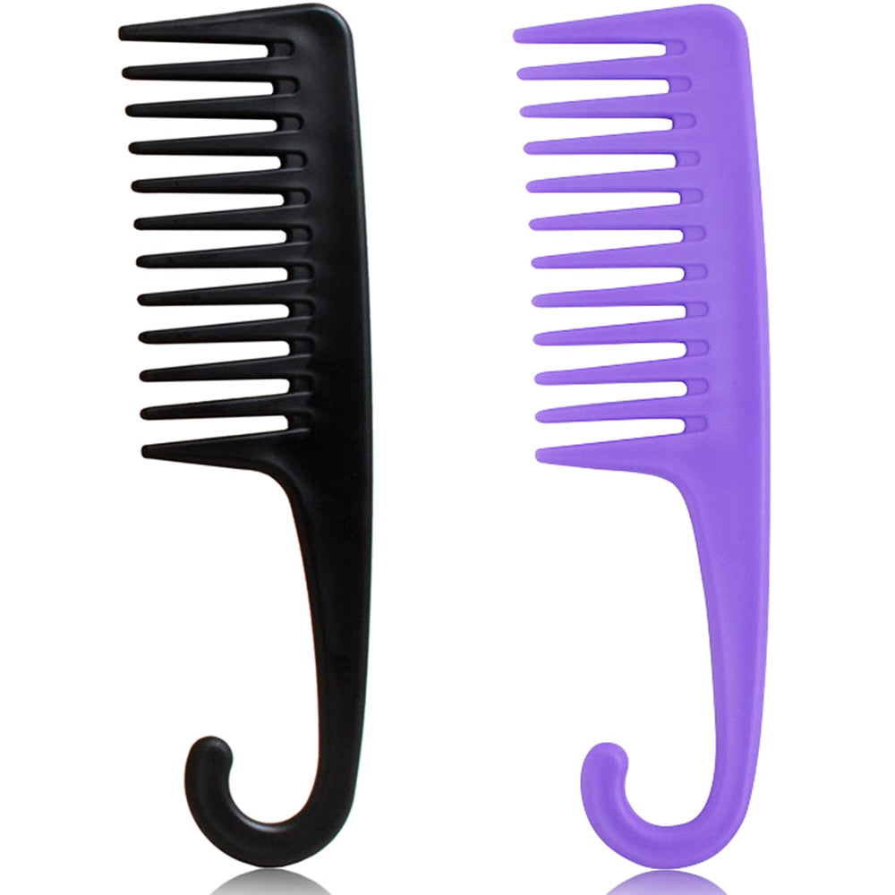SmaringWing large wide-tooth comb in black with hook for shower detangling