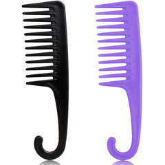 SmaringWing large wide-tooth comb in black with hook for shower detangling