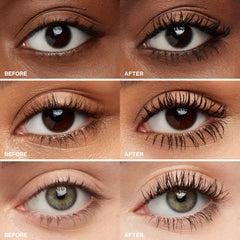 Smashbox Full Exposure Mascara lashes before and after highlighting length and volume.