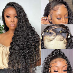 SNJON Water Wave 13x6 HD lace front wig parting detail with natural scalp illusion