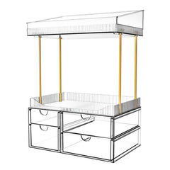 SNSLXH 4-drawer makeup organizer viewed from top, keeps cosmetics neatly arranged on the vanity