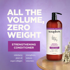 Soapbox Biotin and Superfruit Conditioner close-up reveals smooth, manageable strands.