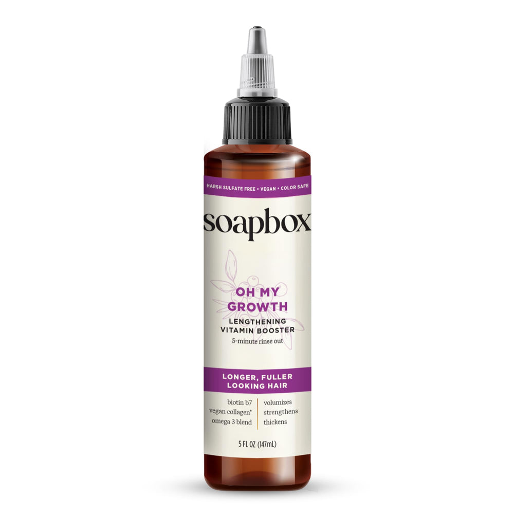 Soapbox Oh My Growth: botella destacada para cabello más lleno y alargado.