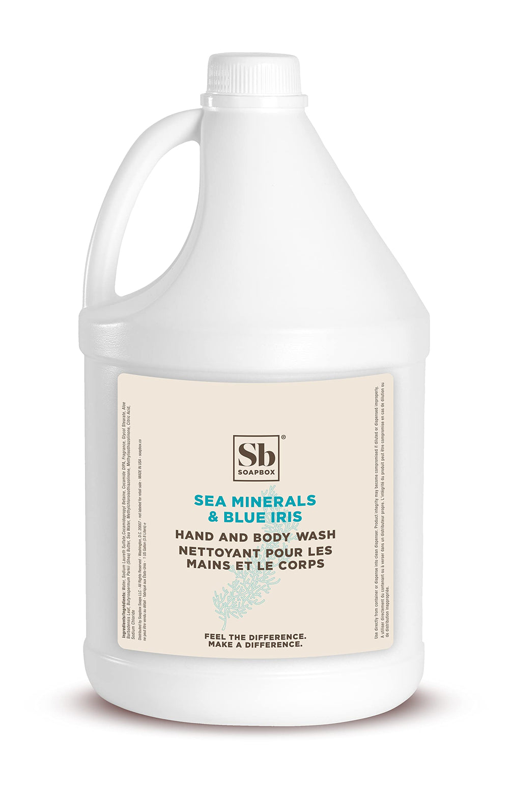 Soapbox Sea Minerals Blue Iris bottle pour for a fresh ocean-inspired cleanse.