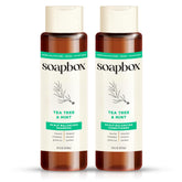 Soapbox Tea Tree Shampoo bottle with refreshing cleanse and minty aroma for all hair types.