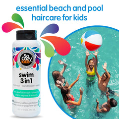 SoCozy Kids Swim 3-in-1 bottle demonstrates all-in-one lather for hair and body.