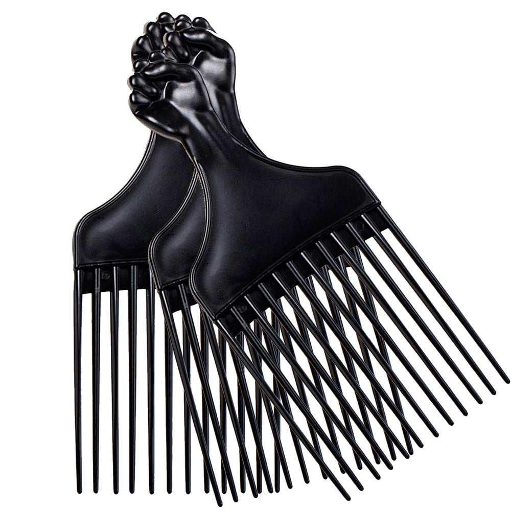 Soft 'N Style three-pack black fist-handle afro pick for quick detangling and styling.