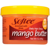 Softee manteca de karité con mango en tarro de 3 onzas para hidratación capilar.